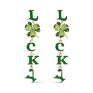 New AMANDA BLU GOLD CZ LUCKY AND CLOVER DANGLE EARRINGS